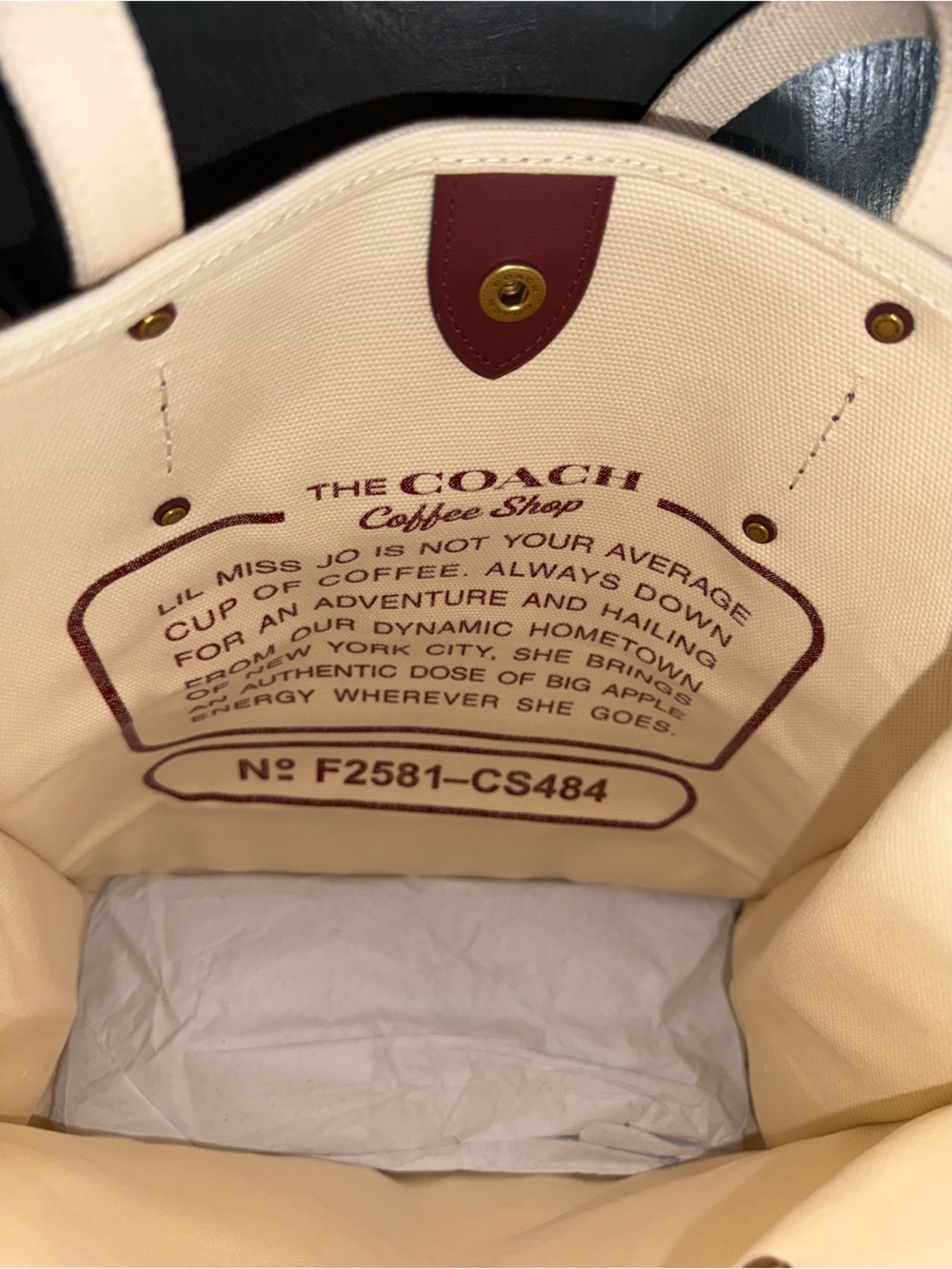 Coach Cream Canvas Tote with Burgundy Accents - Picture 3 of 3